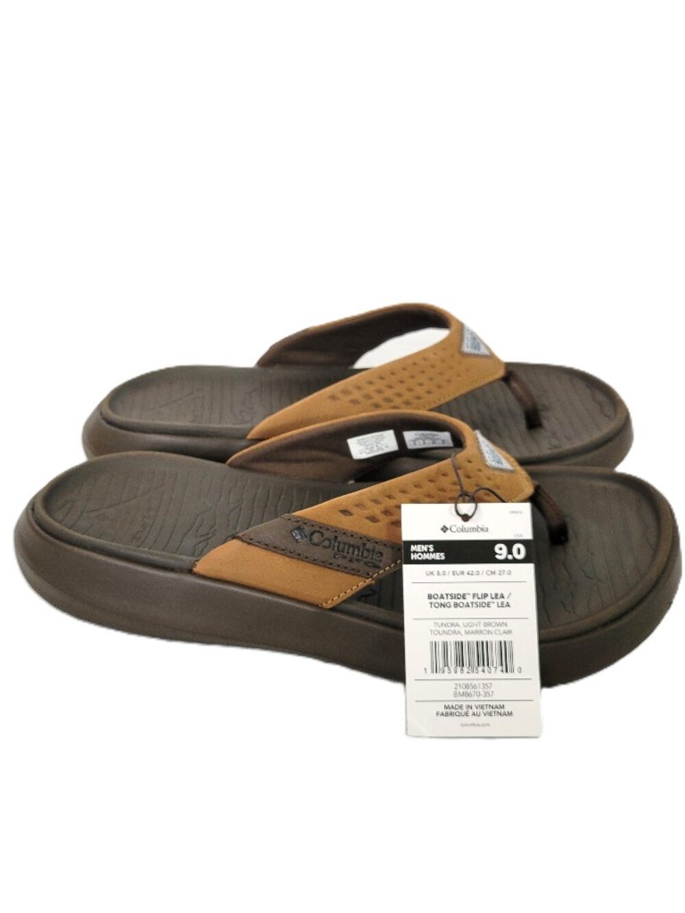 Columbia PFG Boatside Flip Lea Men's Sandals Tundra Light Brown Size 9 NWT